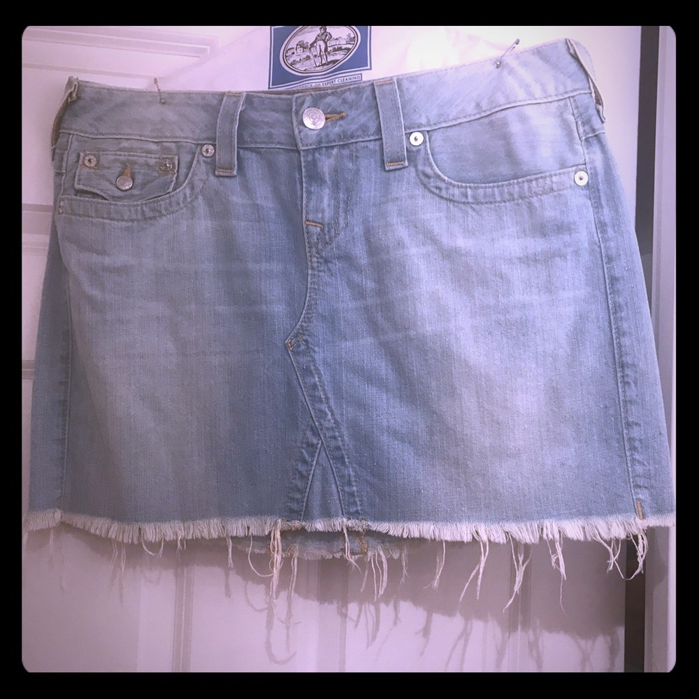 True Religion light colored jean mini skirt